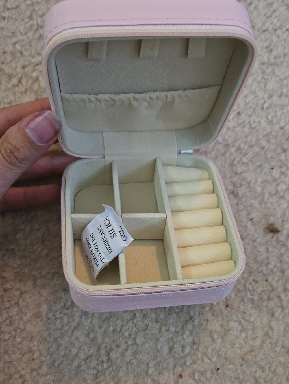Compact Pink Travel Jewelry Case with Ring Rolls
